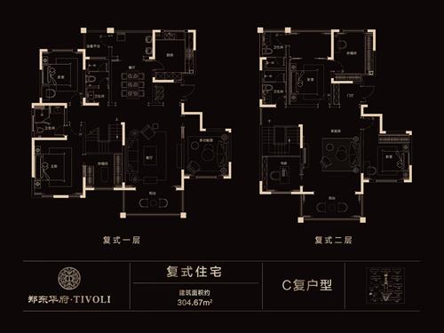 一期精装洋房复式约304.67平米，C复户型